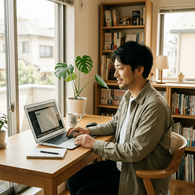 Joeを使いながら英語を勉強する一般男性